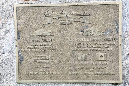 plaque about the "World's largest man-made turtle" in Dunseith, North Dakota